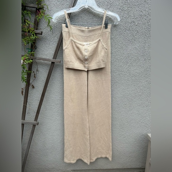 Joostricot solid pants + Linen Button down Crop Cami beige Sandstone - Picture 4 of 11